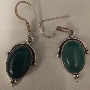Green Onyx and Silver Plated Earrings
